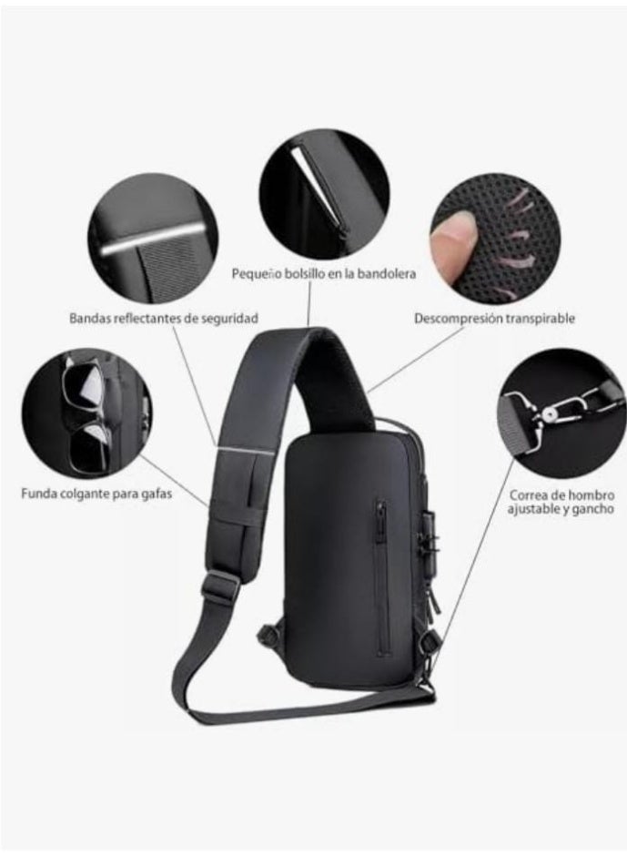 Anti-theft crossbody bag, waterproof everyday chest backpack with USB charging, men's and women's backpack - Image 5